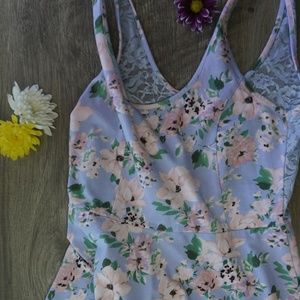 Light Blue Floral Dress with Lace Back